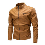 Men's Solid Color Leather Zip-Up Motorcycle Jacket 27903055U