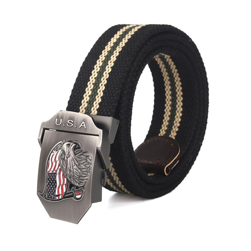 Ceinture à boucle automatique en toile avec drapeau américain pour homme 57484159K