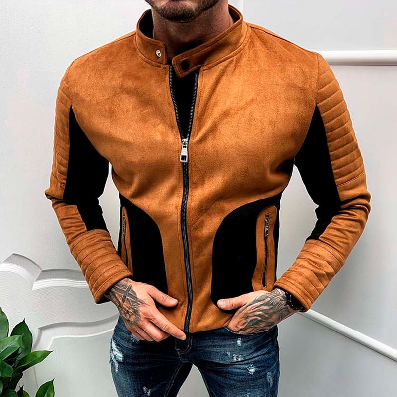 Men's Retro Casual Suede Contrast Collar Zipper Jacket 61033775TO