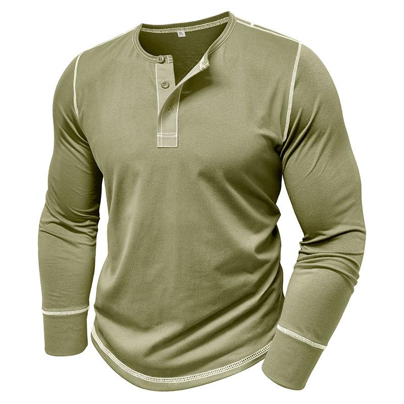 Men's Casual Colorblock Henley Collar Slim Fit Long Sleeve T-Shirt 95705154M