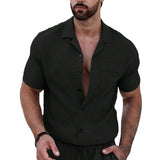 Men's Casual Solid Color Lapel Chest Pocket Short-Sleeved Shirt 88639846Y