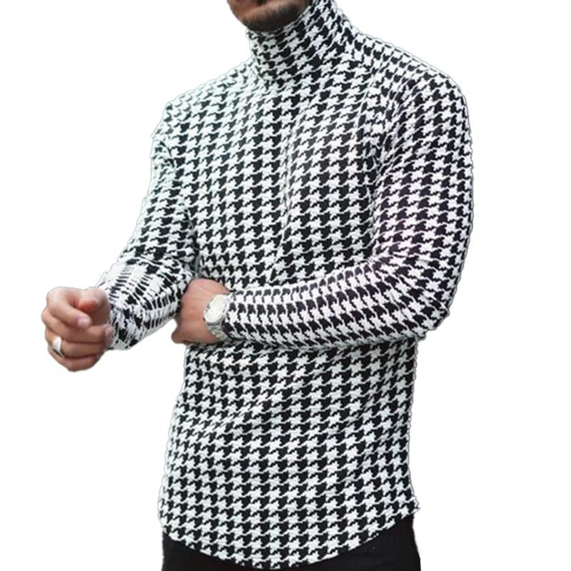 Men's Houndstooth Print Casual Long Sleeve T-Shirt 98663738X