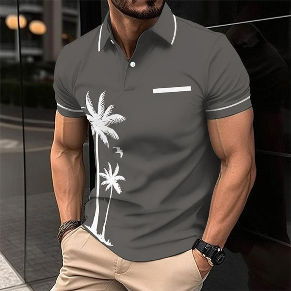 Men's Vintage Coconut Palm Lapel Polo Shirt 38445020TO