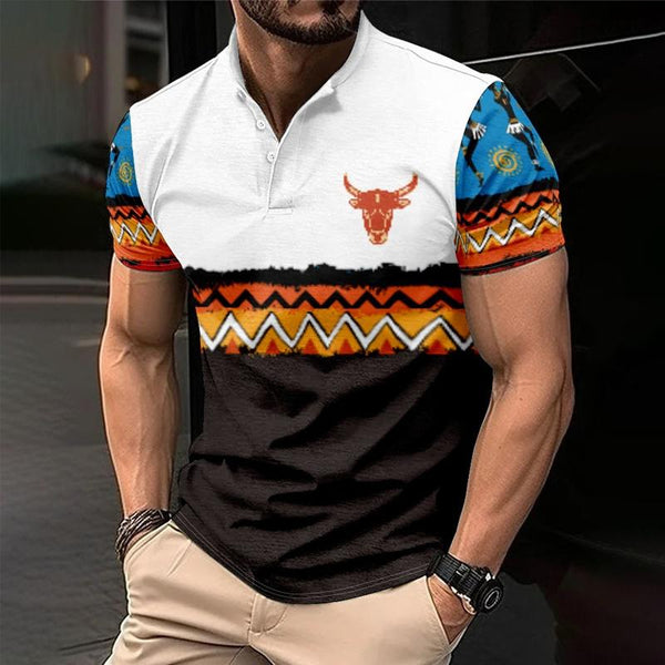 Men's Western Denim Print Button Down Short Sleeve T-Shirt 14668555X