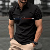 Men's Striped Letter Print Color Block Button-Up POLO Shirt 45321595X