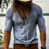 Men's Casual Retro U-neck Long Sleeve T-shirt 26948215TO