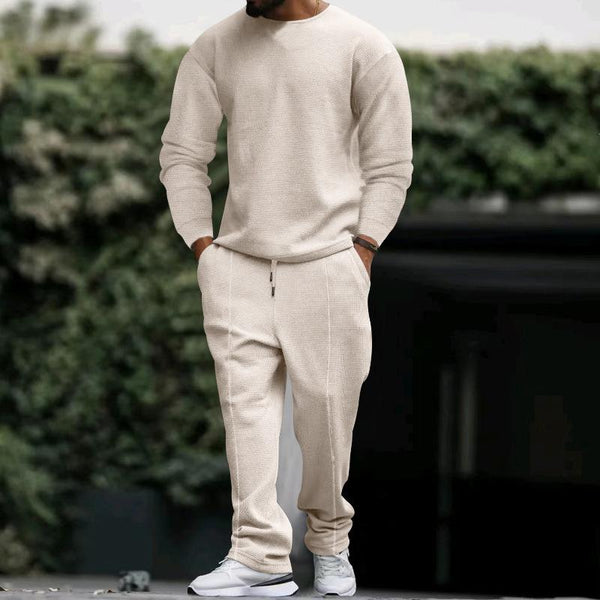 Men's Casual Solid Color Round Neck Long Sleeve T-Shirt Trousers Set 60334127Y