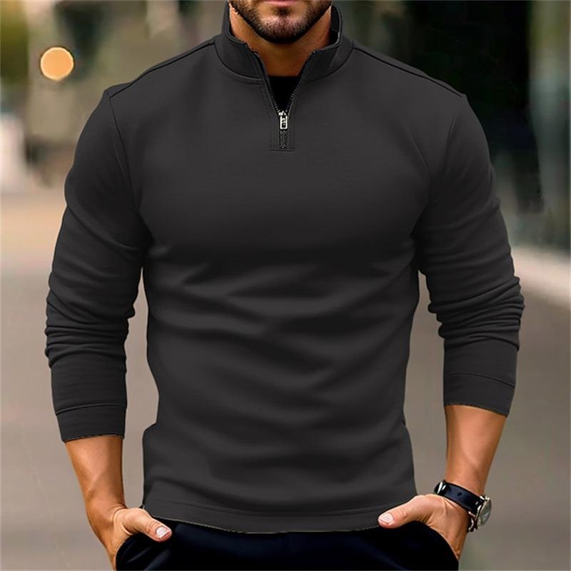 Men's Casual Solid Color Half-Zip Long-Sleeved Sweatshirt 98197397Y