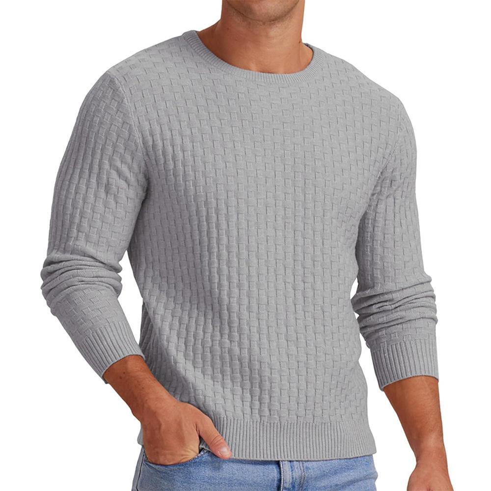 Men's Waffle Solid Color Crew Neck Pullover Knit Sweater 18707329X