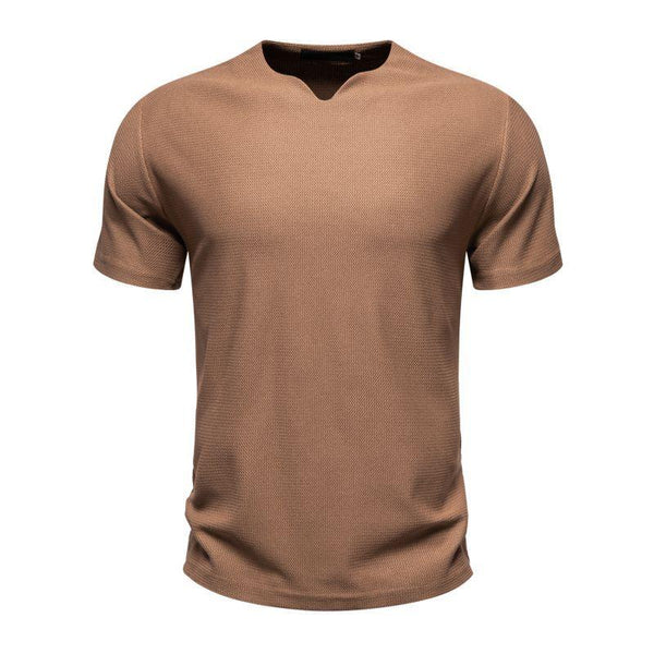 Men's Casual Solid Color V-neck Short-sleeved T-shirt 93587649M