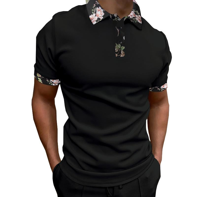 Men's Panel Print Lapel Zip Polo Shirt 28078570X