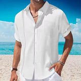 Men's Cotton Linen Lace Casual Pocket Short Sleeve Shirt 84238912X