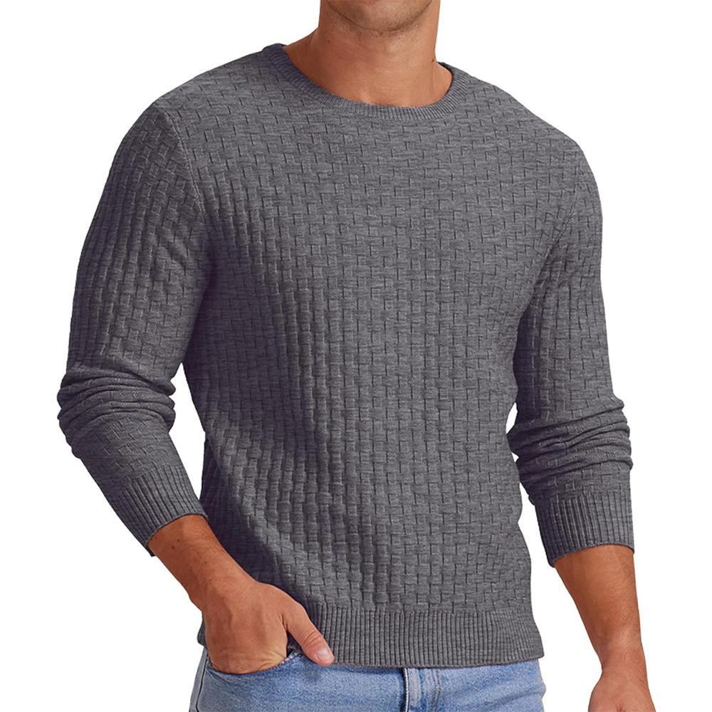 Men's Waffle Solid Color Crew Neck Pullover Knit Sweater 18707329X