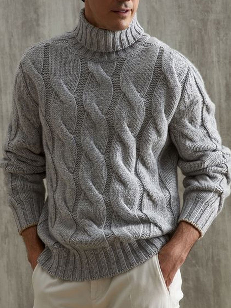 Maglione pullover in maglia a trecce con collo alto versatile grigio 87917986D