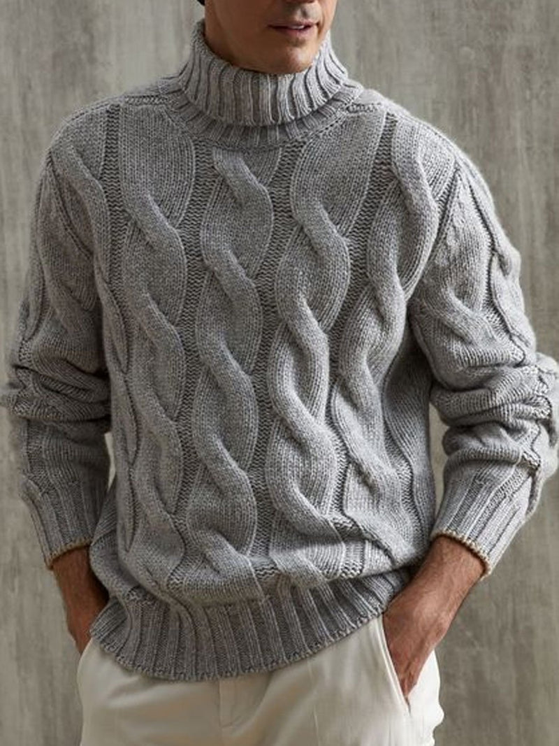Gray Versatile Turtleneck Cable Knitted Pullover Sweater 87917986D