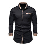 Men's Casual Colorblock Plaid Patchwork Lapel Long-Sleeved Shirt 44324703M