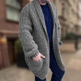 Men's Casual Warm Solid Color Lapel Loose Knitted Cardigan 87592332M