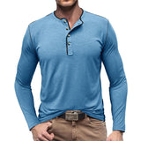 Men's Slub Cotton Crew Neck Long Sleeve Solid Henley T-Shirt 29496892X