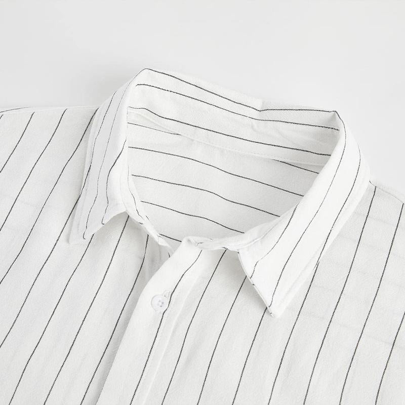 Men's Casual Striped Print Lapel Long Sleeve Shirt 87883573Y