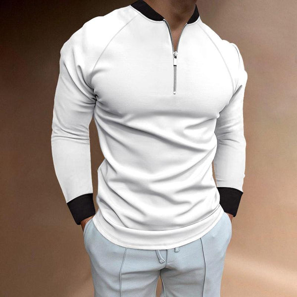 Men's Casual Solid Color Stand Collar Zipper Long Sleeve T-Shirt 49149590Y