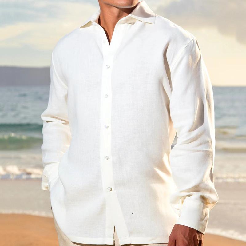 Men's Solid Lapel Long Sleeve Casual Shirt 01158254Z