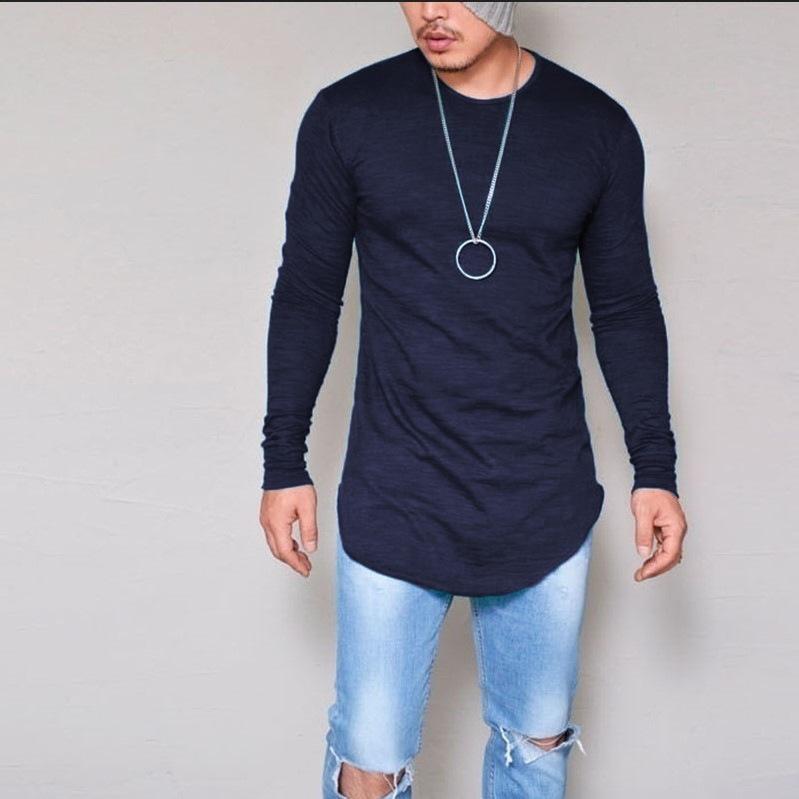 Men's Round Neck Slim Solid Color Long Sleeve T-shirt 50062697X