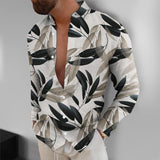 Men's Casual Hawaiian Stand Collar Long Sleeve Shirt 81500349TO