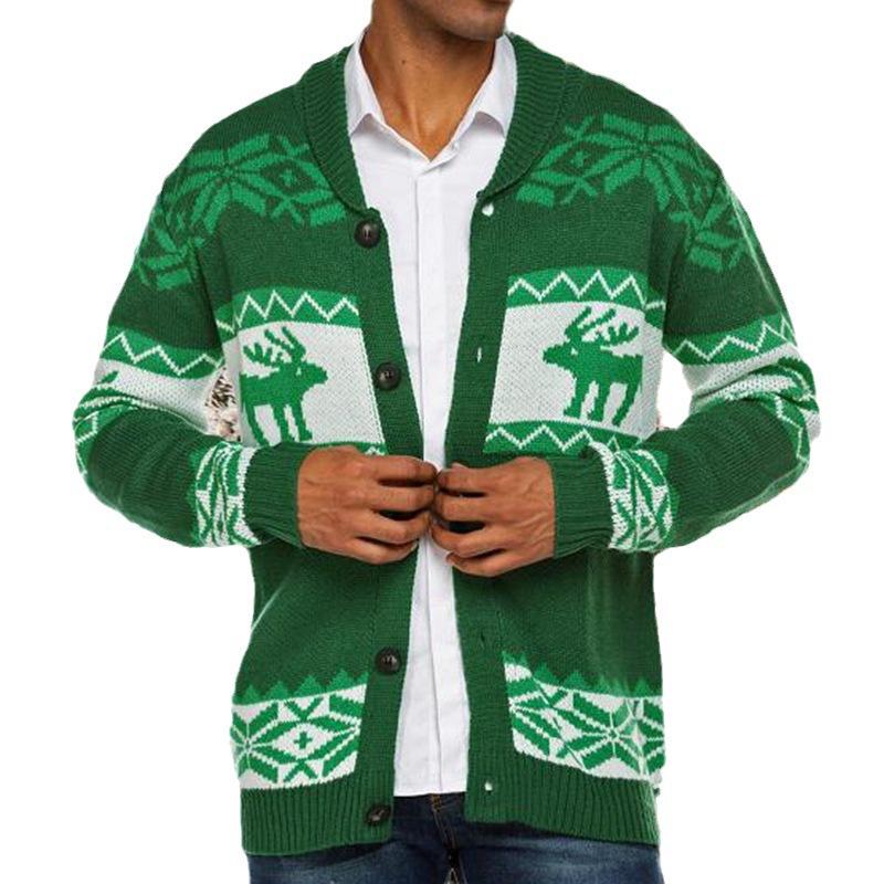 Men's Christmas Elk Lapel Single Breasted Knitted Cardigan 43843415Z