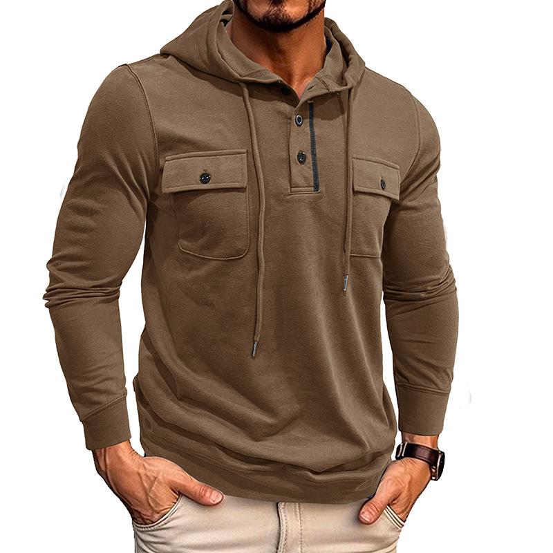 Men's Solid Multi-Pocket Pullover Hoodie 80513005X