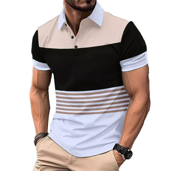 Men's Casual Printed Striped Short Sleeve POLO Shirt 13231740X