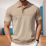 Men's Casual Ice Silk Striped Knitted Short-Sleeved Polo Shirt 61733192M