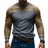 Men's Slim Fit Long Sleeve Paneled Bottoming Henley T-Shirt 88312026X