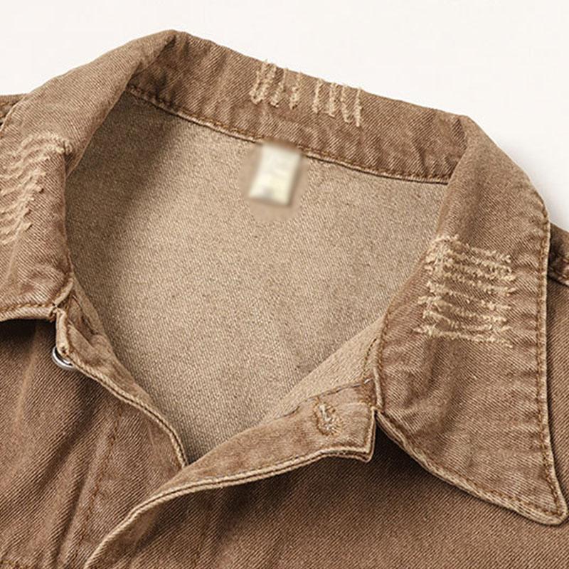 Men's Vintage Washed Ripped Lapel Single Breasted Loose Denim Jacket 37773558M