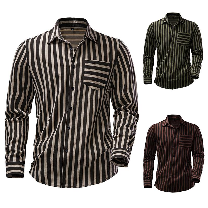 Men's Stripe Printed Casual Long Sleeve Shirt 74524141U