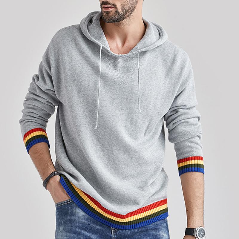 Men's Vintage Rainbow Patchwork Hooded Sweater 76898659Y
