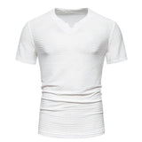 Men's Solid Striped Small V Neck Short Sleeve Casual T-shirt 25842887Z