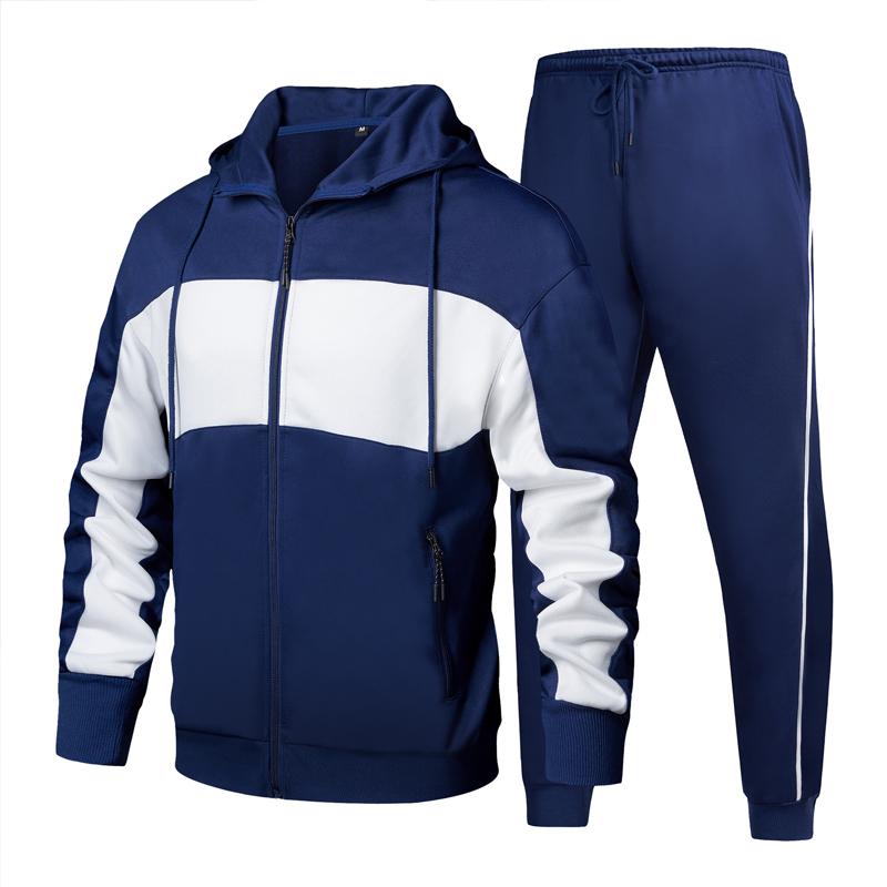 Men's Autumn and Winter Contrast Color Jacket and Pants Two-piece Sports Suit 25369488U