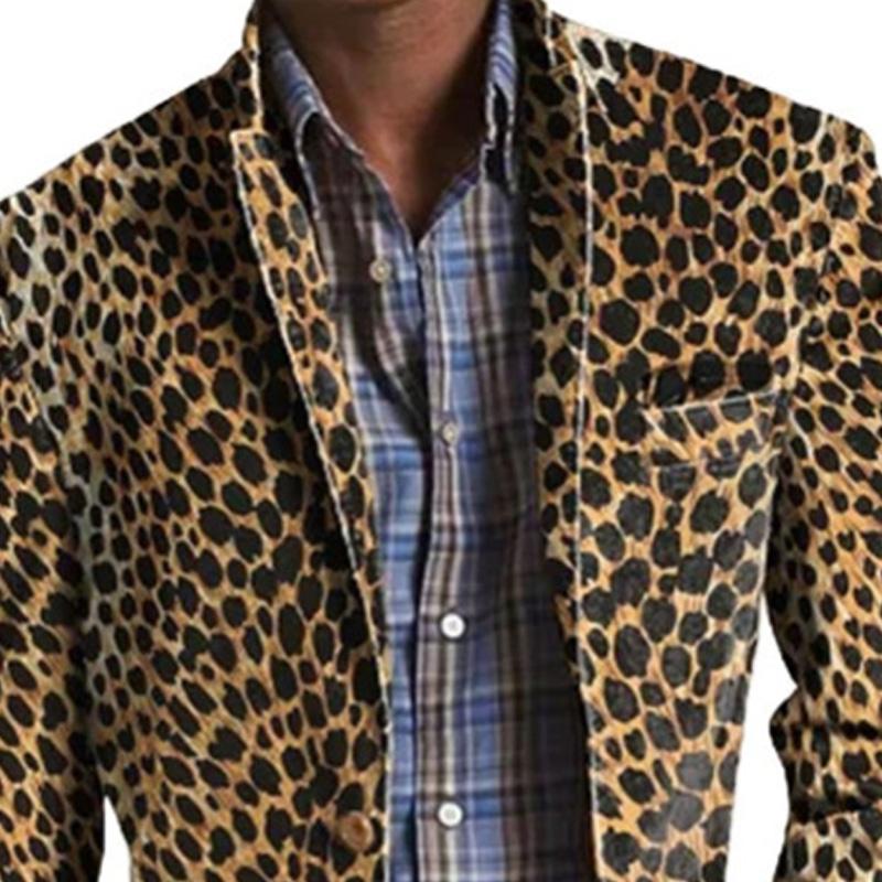 Men's Vintage Leopard Print Multi-Pocket Blazer 89594551X