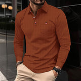 Men's Retro Solid Color Pocket Lapel Long Sleeve POLO Shirt 52125948Y
