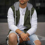 Men's Hooded Sleeveless Vest Solid Color Casual Slim Workwear Vest 36245823X