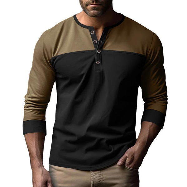 Men's Colorblock Henley Collar Long Sleeve T-shirt 69054633Z