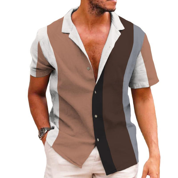 Men's Retro Casual Striped Lapel Short Sleeve Shirt 44710837TO