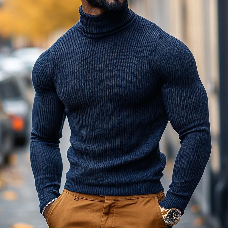 Men's Retro Casual Solid Color Slim Turtleneck Sweater 73903480TO