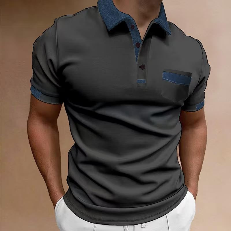 Camisa tipo polo informal con bolsillos en el pecho y bloques de color para hombre 57385149Y