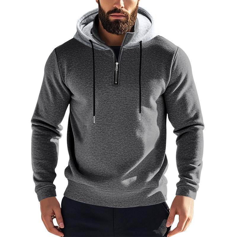 Men's Solid Color Plush Warm Zipper Hooded Sweatshirt 71069586Y