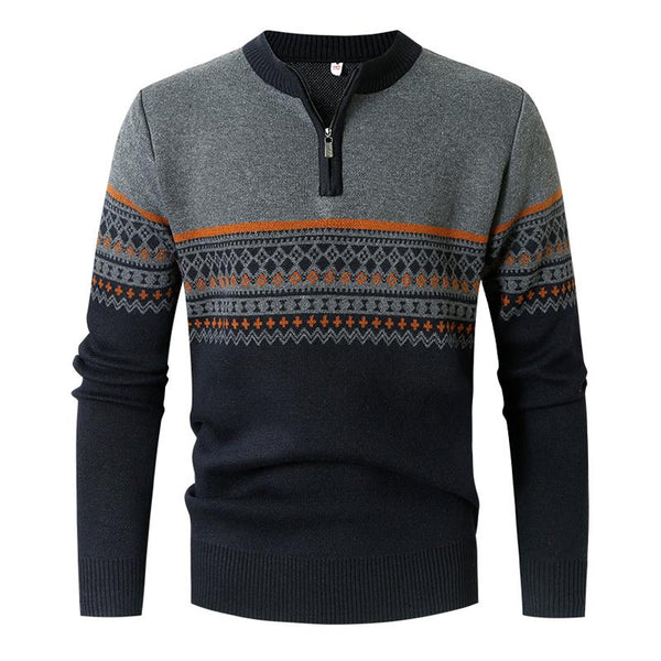 Men's Round Neck Half Zip Loose Striped Sweater 93027647X