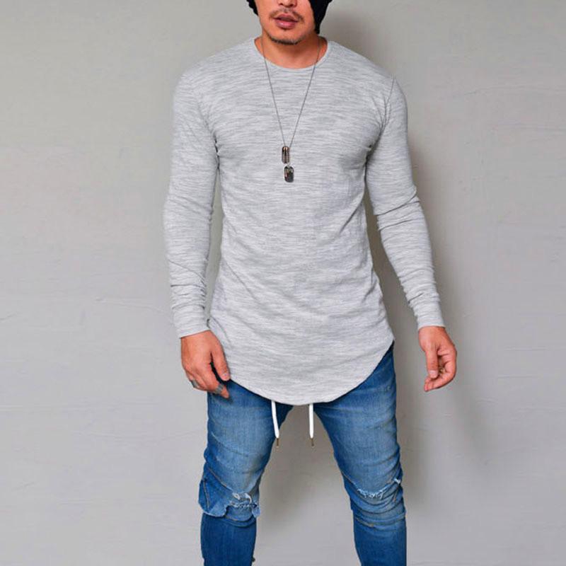 Men's Round Neck Slim Solid Color Long Sleeve T-shirt 50062697X