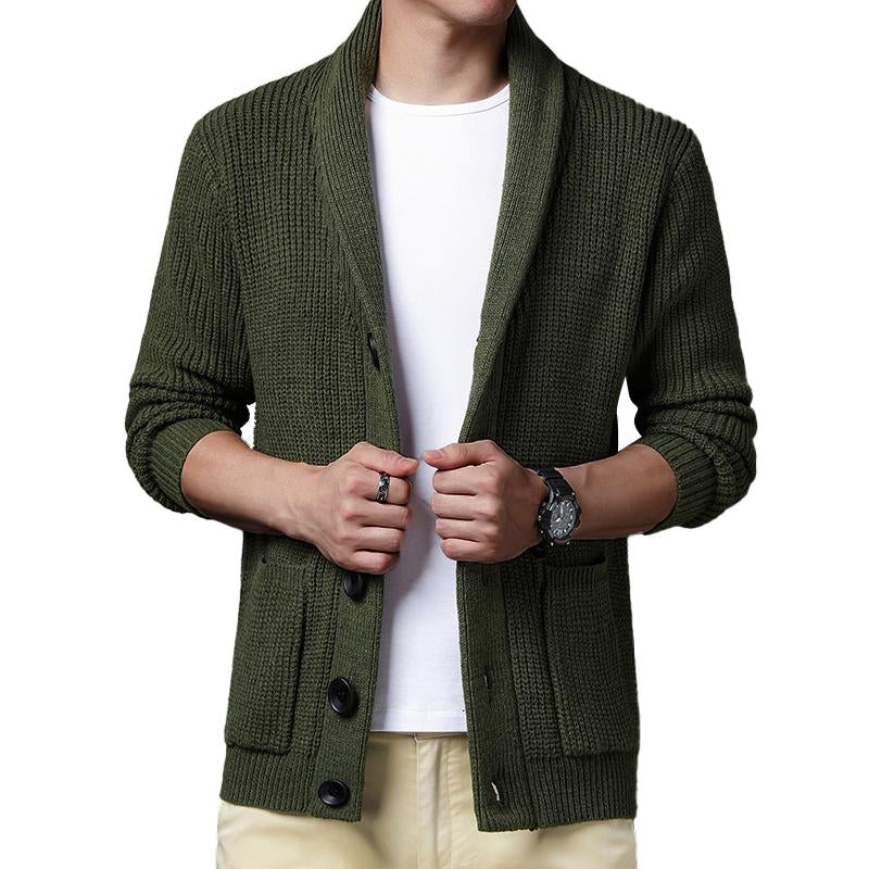 Men's Casual Simple Solid Color Pocket Shawl Collar Cardigan 94985862Y