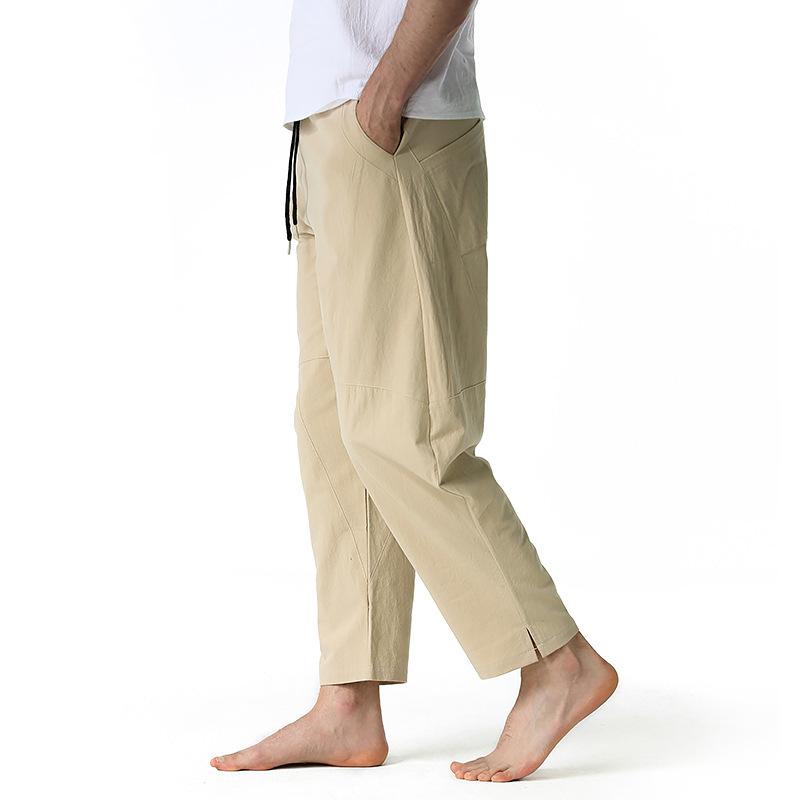 Pantalones holgados de algodón y lino con cordón para hombre 16882035Y