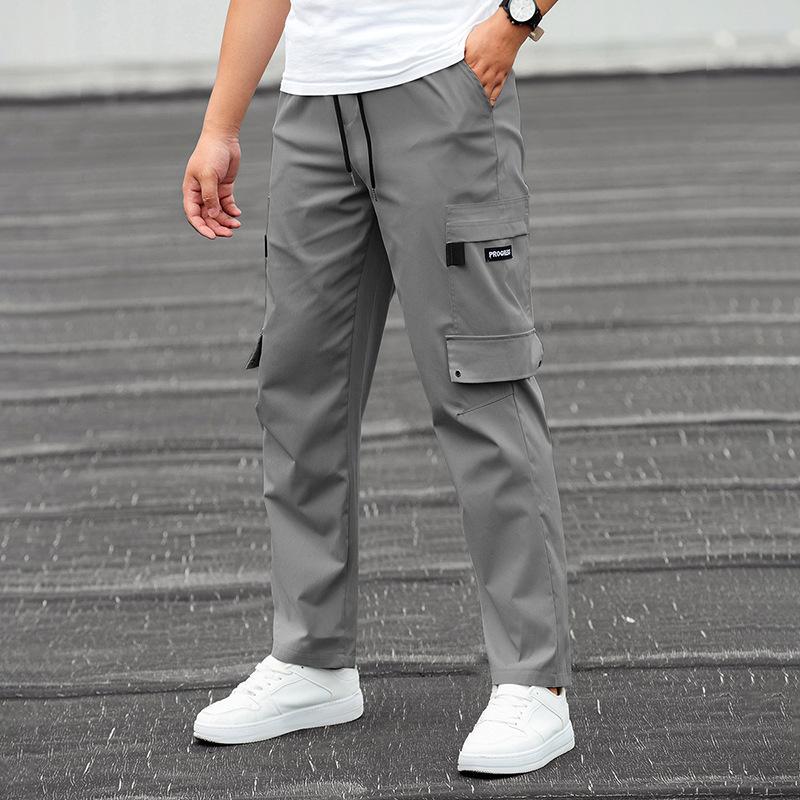 Men's Solid Multi-pocket Elastic Waist Cargo Pants 35075353Z